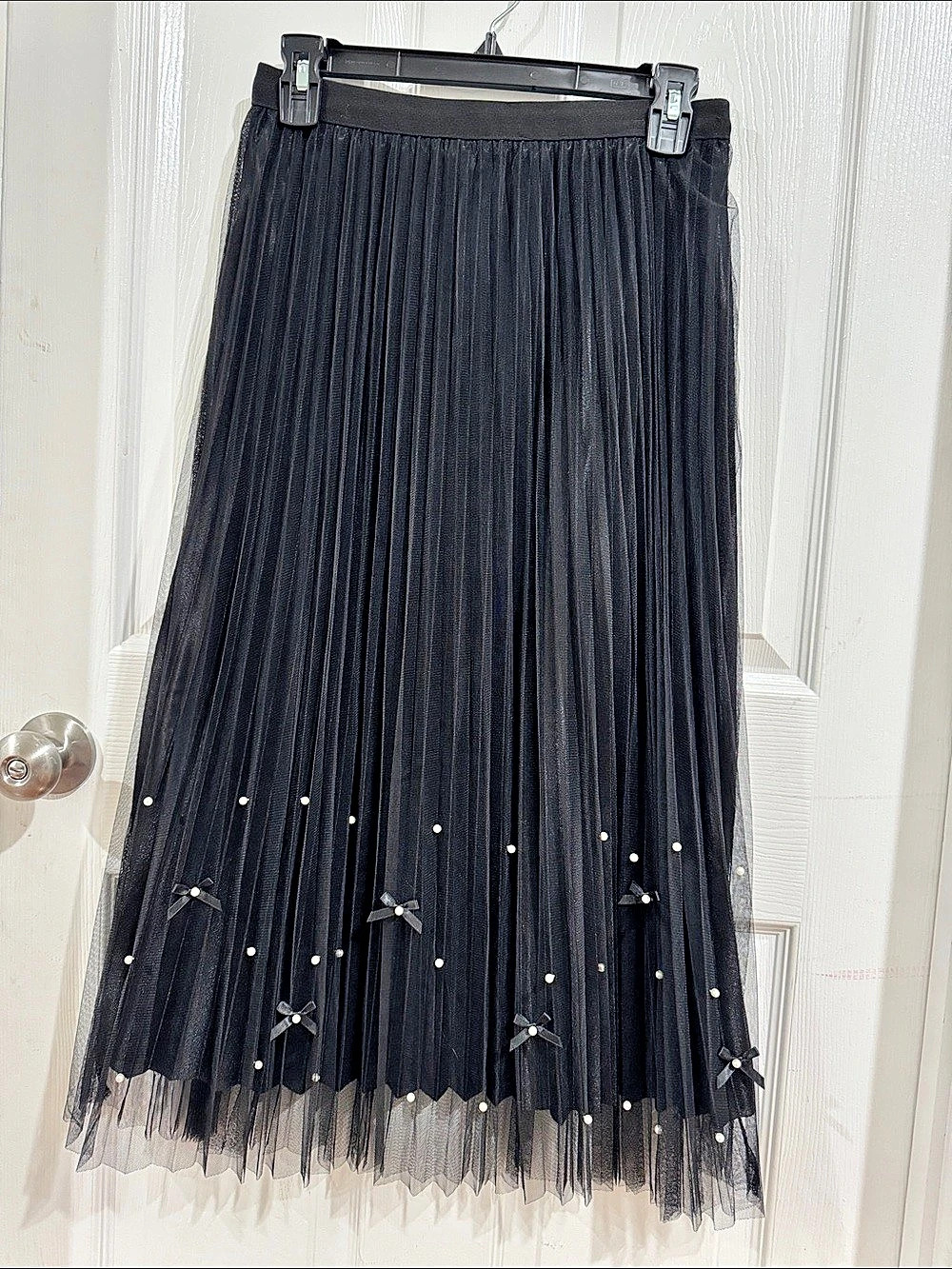 Black Embellished Pleated Maxi Skirt Like New
